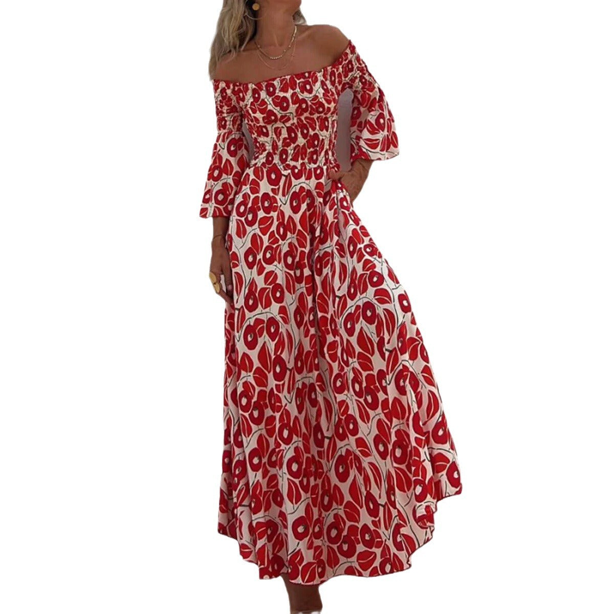 Robe Red Flowers longue