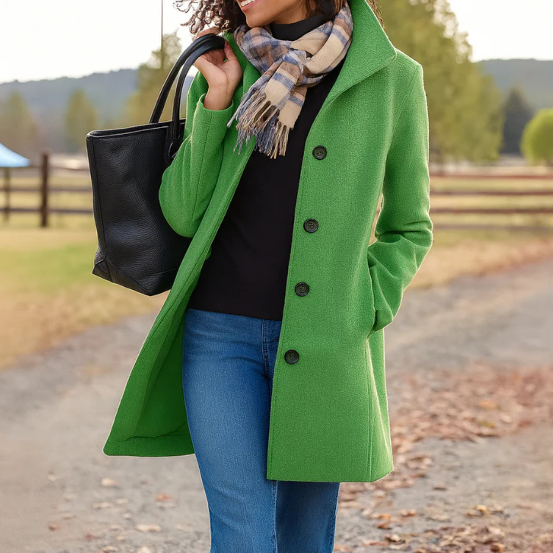 Elegant Mid Length Wool Coat with High Collar — variant_front