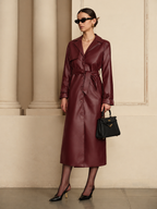 Chiq Leather Trench Coat with Belt and Button Front — variant_front