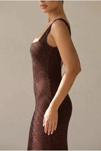 Olivia | Women's Sleeveless Sequin Maxi Evening Gown Square Neck — variant_front