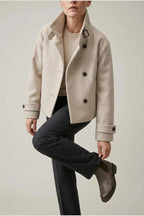 Jacket Women - Wool Blend Cropped Jacket with Buckle Collar — variant_front