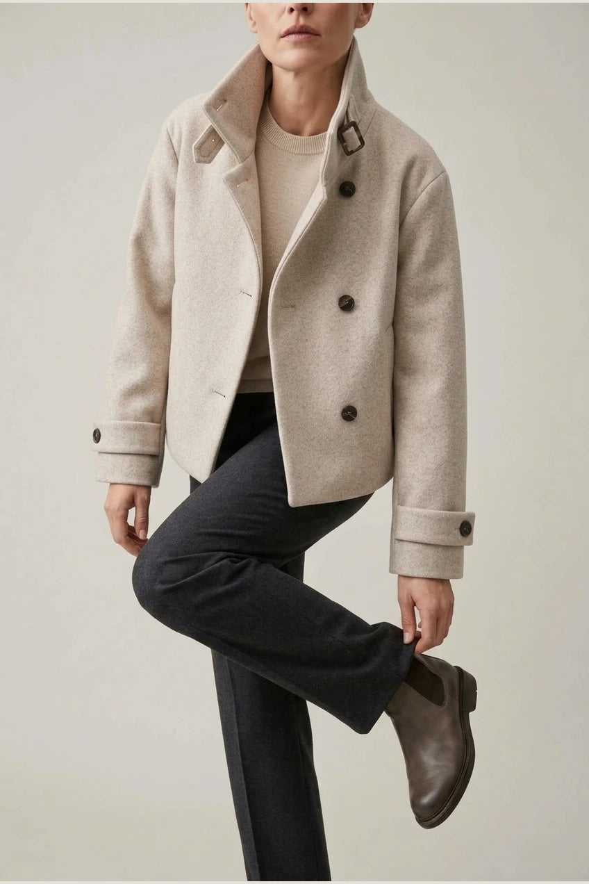 Jacket Women - Wool Blend Cropped Jacket with Buckle Collar — variant_front