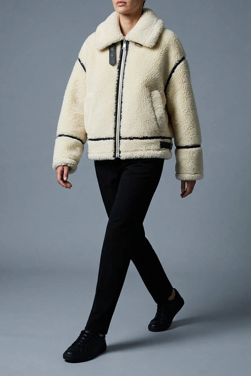 Women's Oversized Teddy Jacket with Contrast Trim — variant_front