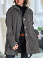 Retro Hooded Corduroy Jacket with Wooden Buttons — variant_front