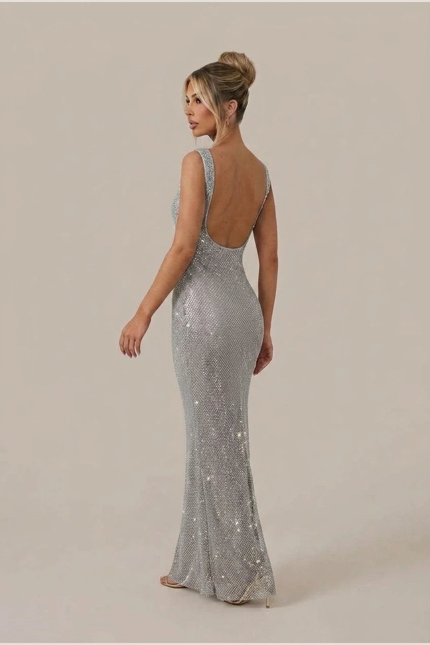 Olivia | Women's Sleeveless Sequin Maxi Evening Gown Square Neck — variant_front