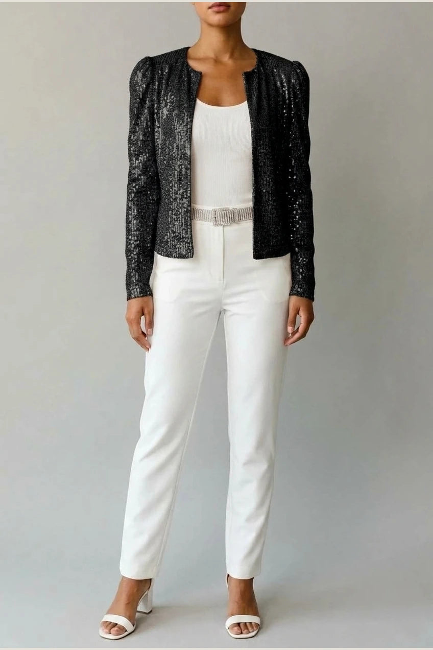 Aria | Women's Open Front Sequin Sparkle Party Jacket — variant_front