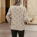 Polka Dot Knit Sweater with Crew Neck and Ribbed Cuffs — variant_front