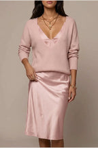 Montarello Women's Satin-Look Midi Dress Knit Co-Ord Set — variant_front