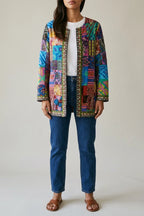 Women's Printed Open-Front Jacket with Long Sleeves — variant_front
