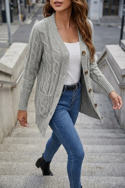 Solid Long Sleeve Cable Cardigan Women'S — variant_front