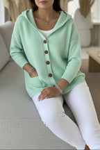 Relaxed Hooded Cardigan with Button Front and Ribbed Cuffs — variant_front