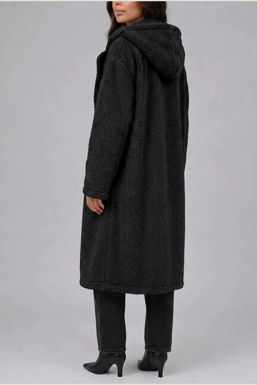 Women’s Long Hooded Teddy Coat – Oversized Borg Winter Coat — variant_front