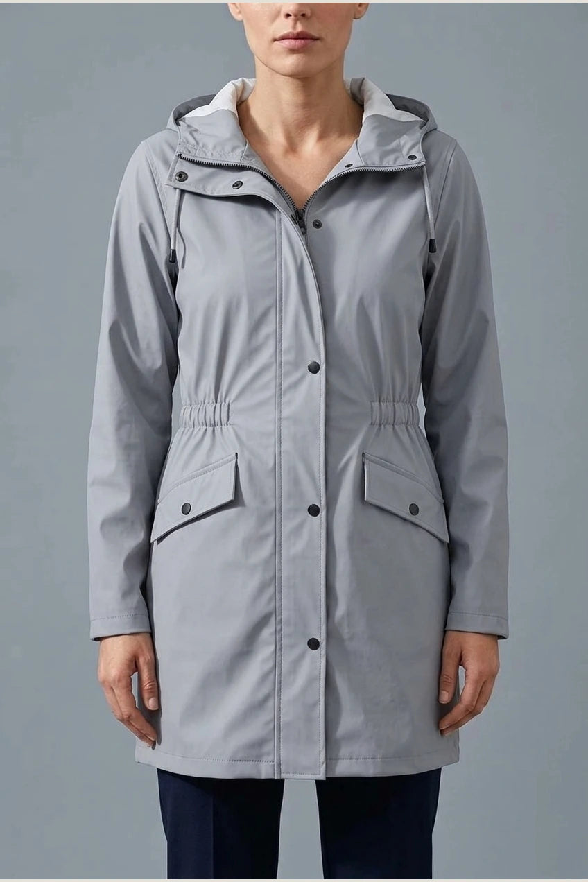 Hooded Waterproof Rain Jacket with Elasticated Waist and Flap Pockets — variant_front