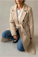 Women's Long Coat Wool Blend Belted Structured Tailored Fit Office — variant_front