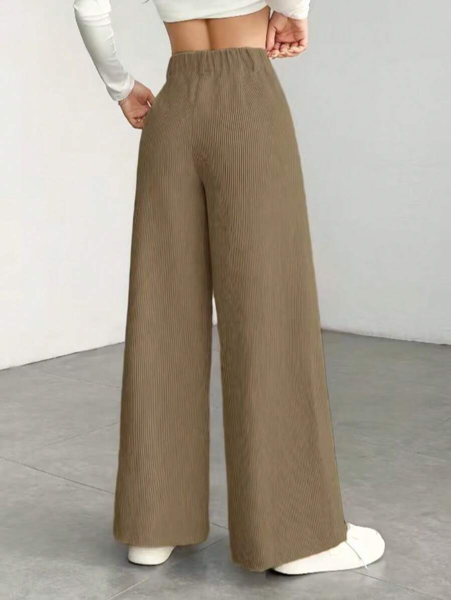 High Waist Wide Leg Corduroy Trousers with Flap Pockets — variant_front