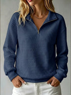 Half Zip Sweatshirt Quilted Texture Collar, Relaxed Fit — variant_front