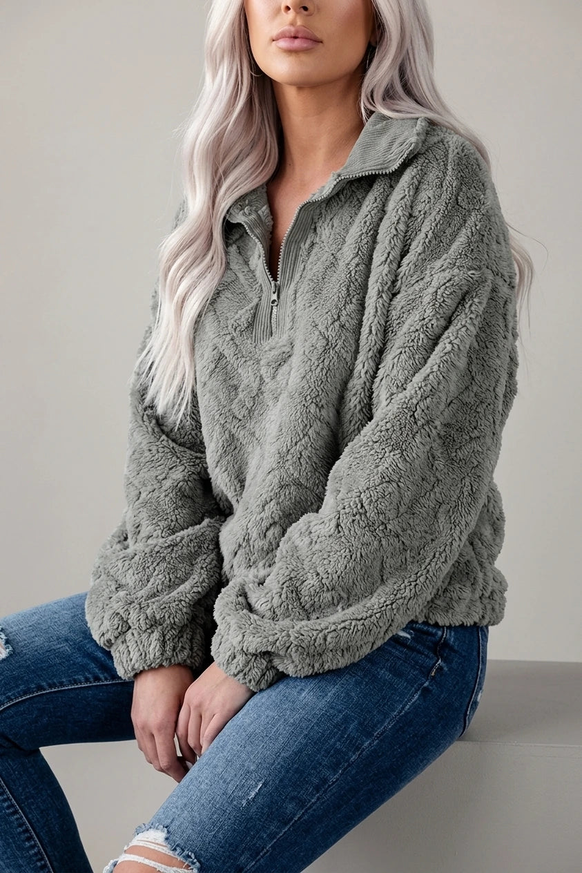 Women's Zip-Neck Fleece Pullover with Textured Finish — variant_front