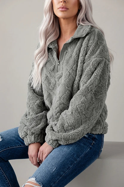 Women's Zip-Neck Fleece Pullover with Textured Finish — variant_front