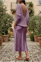 Montarello Women's Satin-Look Midi Dress Knit Co-Ord Set — variant_front
