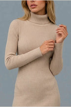 Women’s Ribbed Knit Mini Dress – Roll Neck Fitted Long Sleeve — variant_front