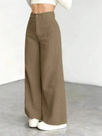 High Waist Wide Leg Corduroy Trousers with Flap Pockets — variant_front