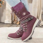 Insulated Lace Up Winter Boots with Knit Cuff and Buckle Detail — variant_front