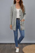 Solid Long Sleeve Cable Cardigan, Relaxed Button-Front Knit