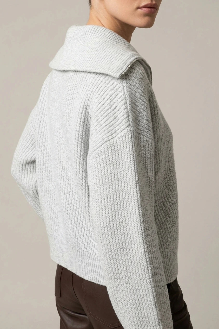 Oversized Half Zip Knit Sweater with Wide Collar — variant_front