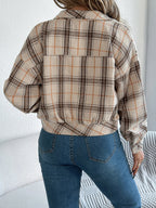 Cropped Plaid Shacket with Button Front and Chest Pockets — variant_front