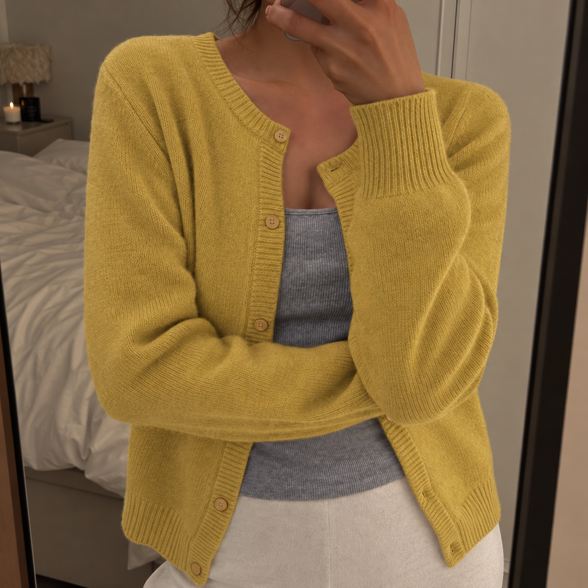 Soft Knit Cardigan with Round Neck and Button Front — variant_front