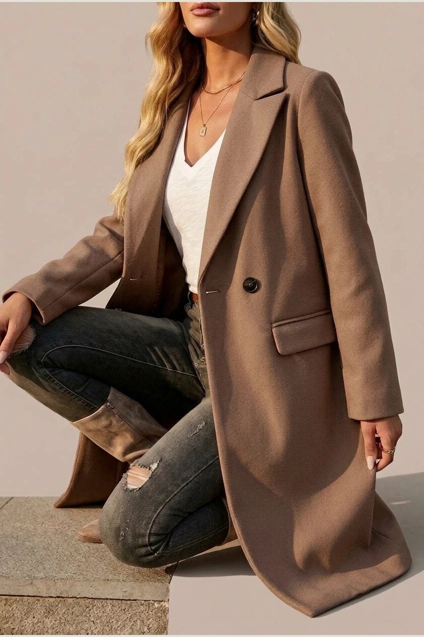Women's Oversized Trench Coat Notched Lapel with Belt — variant_front