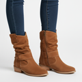 Slouchy Suede Ankle Boots with Strap and Block Heel — variant_front