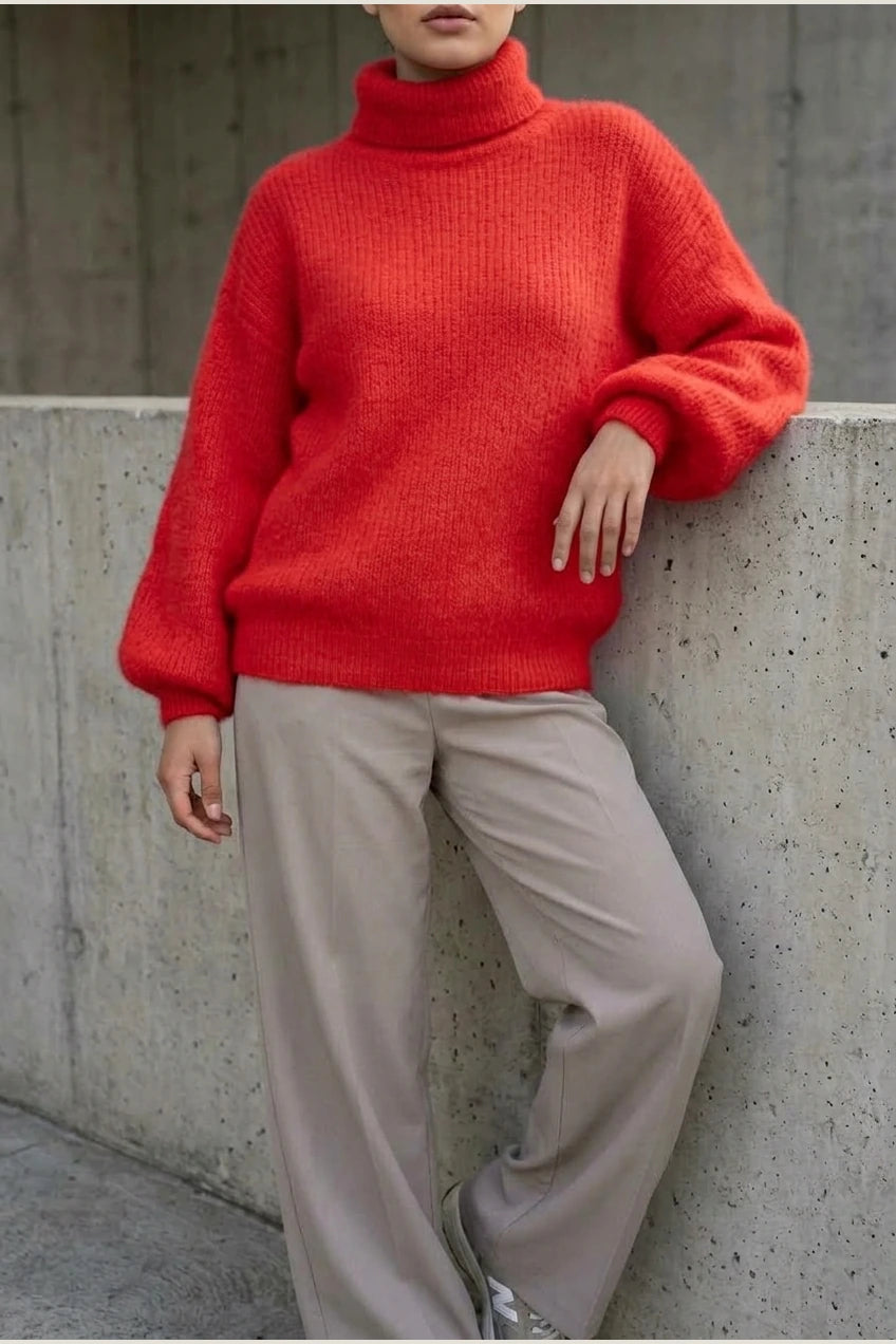 Scarlett | Women's Fluffy Turtleneck Loose Knit Sweater Jumper — variant_front
