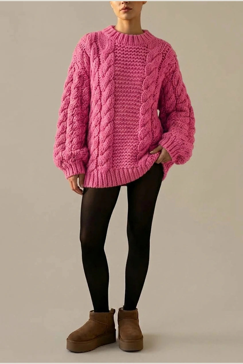 Ella | Women's Oversized Chunky Cable-Knit Jumper Dropped Shoulder — variant_front