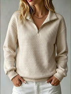Half Zip Sweatshirt Quilted Texture Collar, Relaxed Fit — variant_front