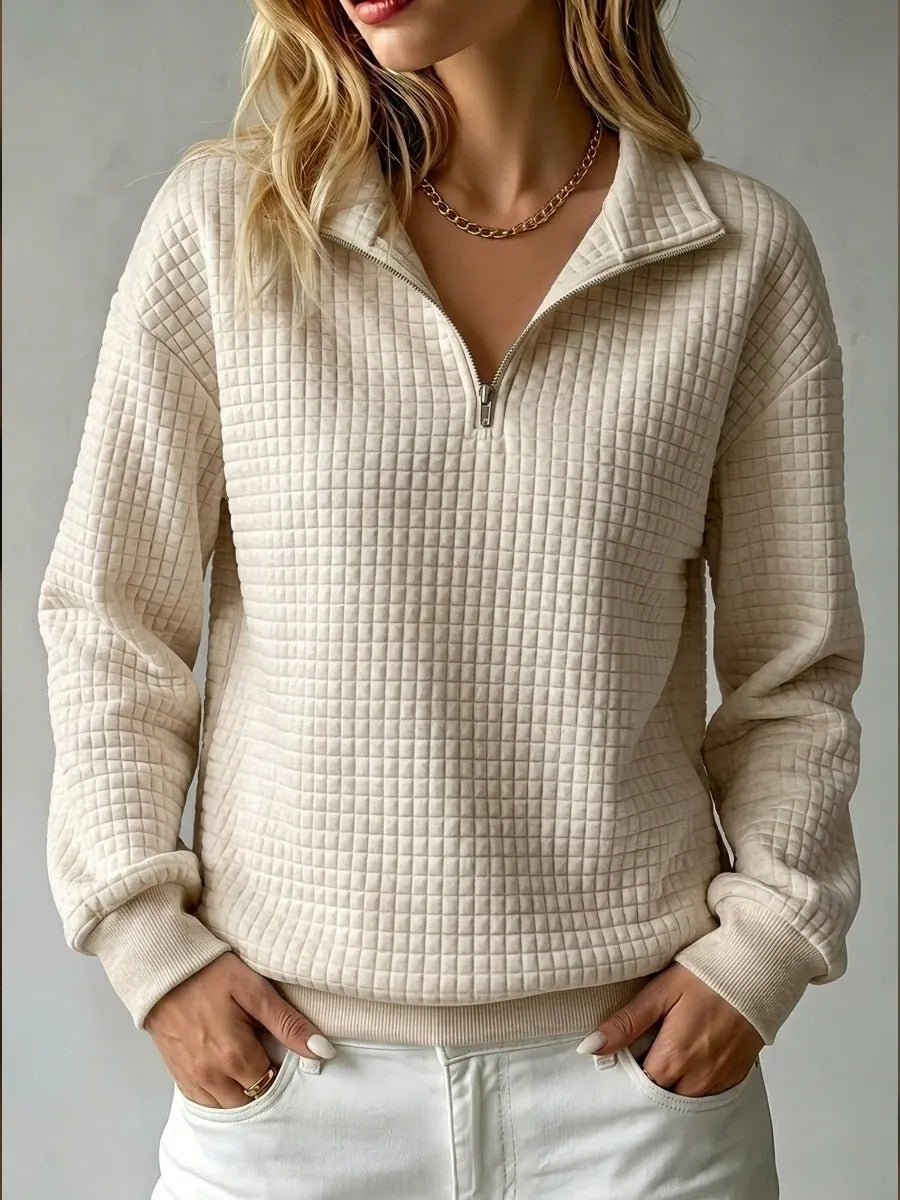 Half Zip Sweatshirt Quilted Texture Collar, Relaxed Fit — variant_front