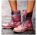 Leather Lace Up Combat Boots with Fold Down Cuff — variant_front