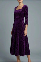 Scarlett | Women's Square Neck Velvet Floral Embossed Party Dress — variant_front