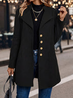 Fitted Wool Coat with Gold Buttons and Wide Collar — variant_front