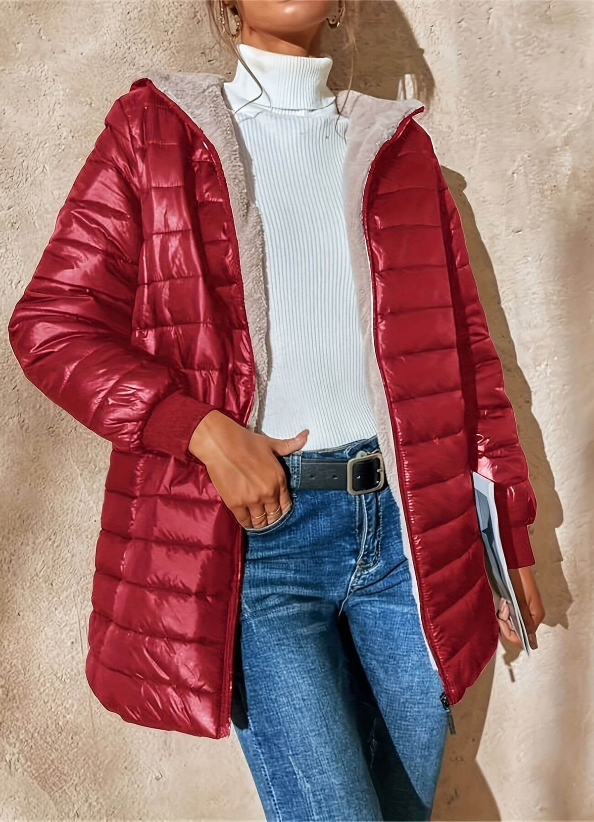 Lightweight Hooded Puffer Jacket with Ribbed Cuffs — variant_front