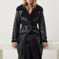 Women's Cozy Oversized Shearling Coat with Belt – Nell — variant_front