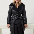 Women's Cozy Oversized Shearling Coat with Belt – Nell — variant_front