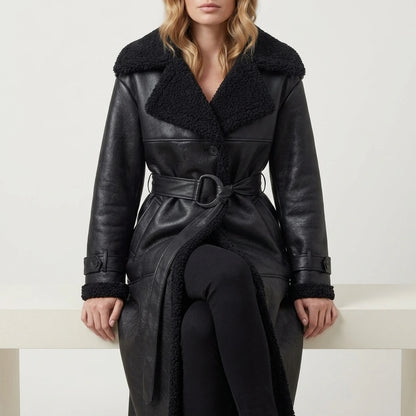 Women's Cozy Oversized Shearling Coat with Belt – Nell — variant_front