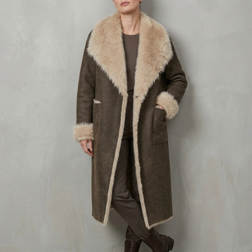 Women's Reversible Faux Shearling Coat with Textured Design – Genevieve — variant_front