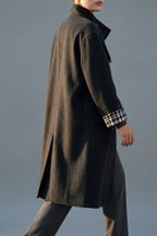 Women's Button-Front Wool-Blend Coat with Stand Collar — variant_front