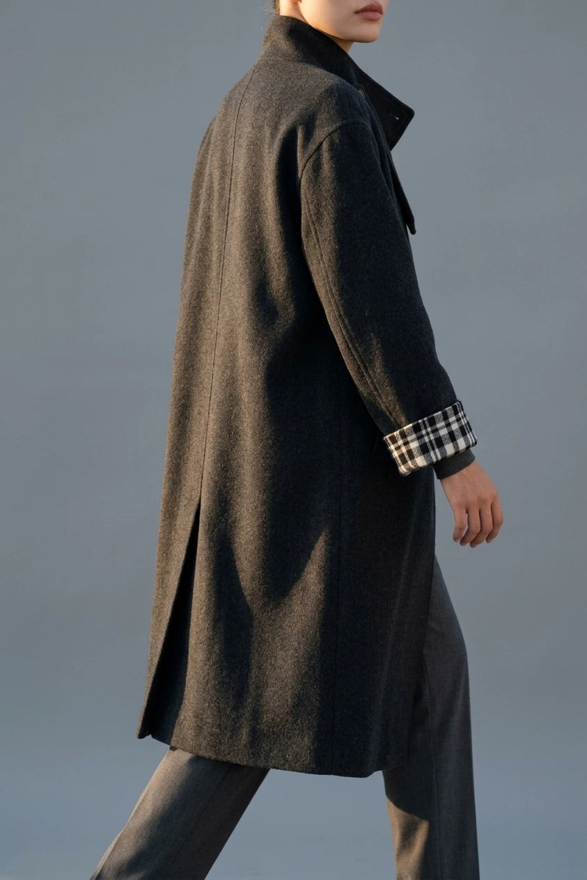 Women's Button-Front Wool-Blend Coat with Stand Collar — variant_front