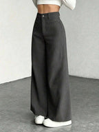 High Waist Wide Leg Corduroy Trousers with Flap Pockets — variant_front