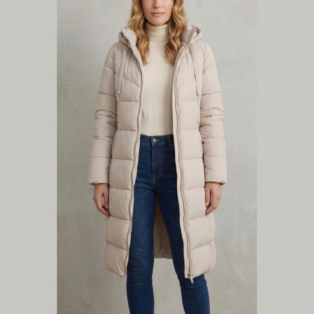 Women's Cozy Longline Puffer Jacket – Clover — variant_lifestyle_v_b7efc41a3d__langley-cozy-longline-puffer-jacket-for-women_lifestyle_full_body_standing_01.webp