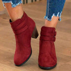 Suede Heeled Ankle Boots with Double Buckle Strap Detail — variant_front