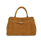 Large Suede Shoulder Bag with Belt Buckle Detail - Top-handle Tote — variant_front